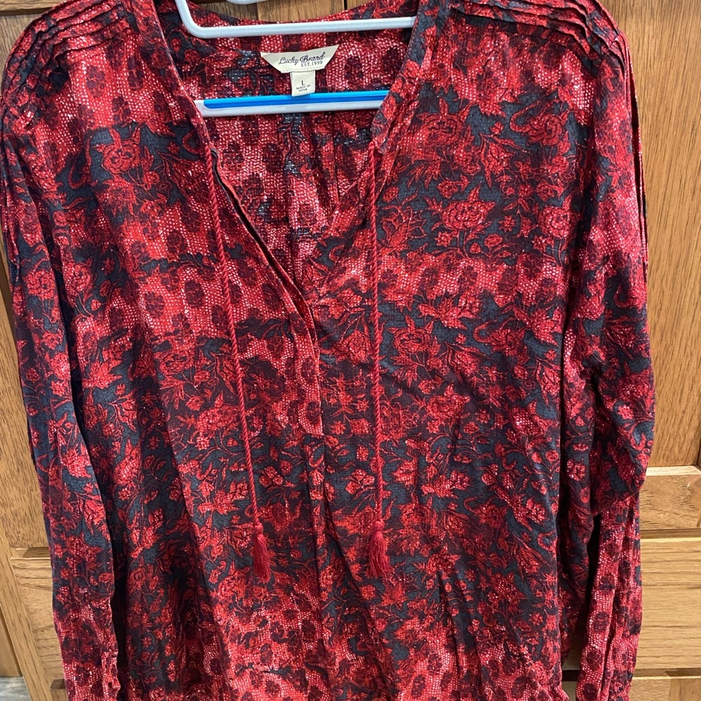 Lucky Brand Red and Black Relaxed Blouse